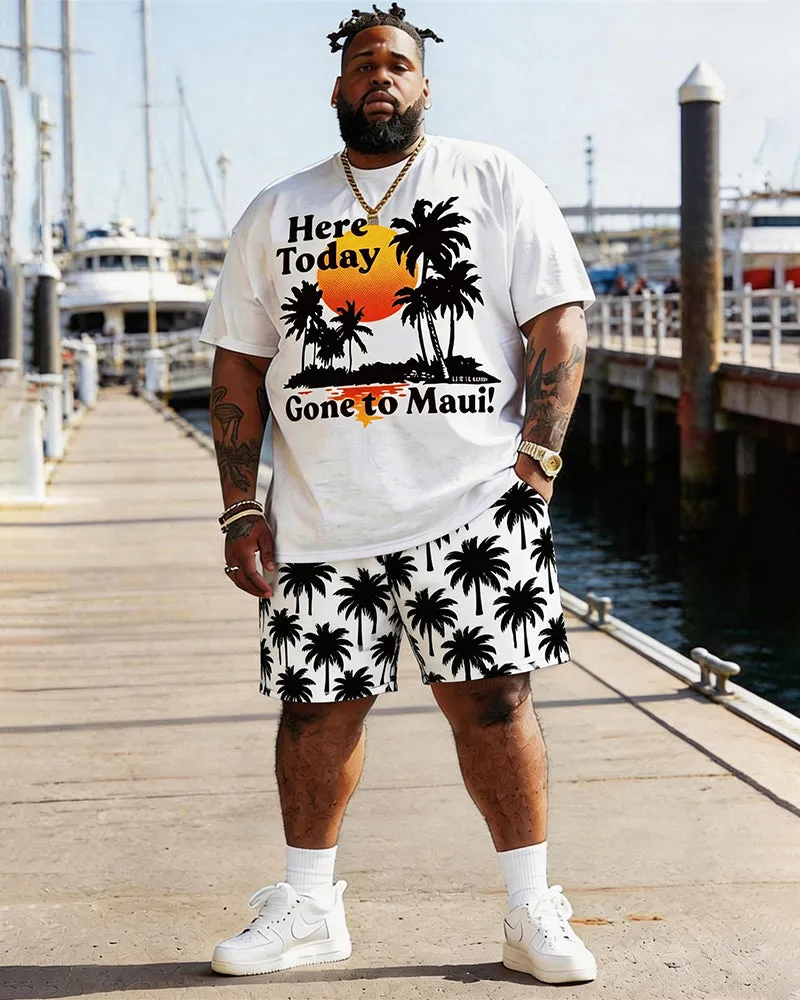 Big & Tall Men's Hawaiian Coconut Tree Sunset Print Round Neck Short Sleeve T-Shirt Shorts Set sold by Biggmans