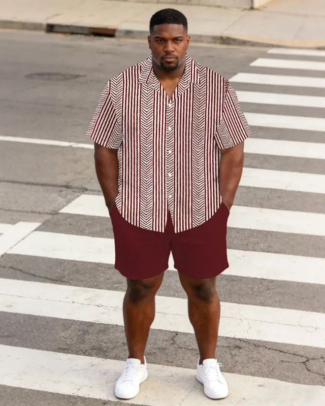 Men's Large Size Red Business Casual Short Sleeve Shirt Shorts Set made by Biggmans
