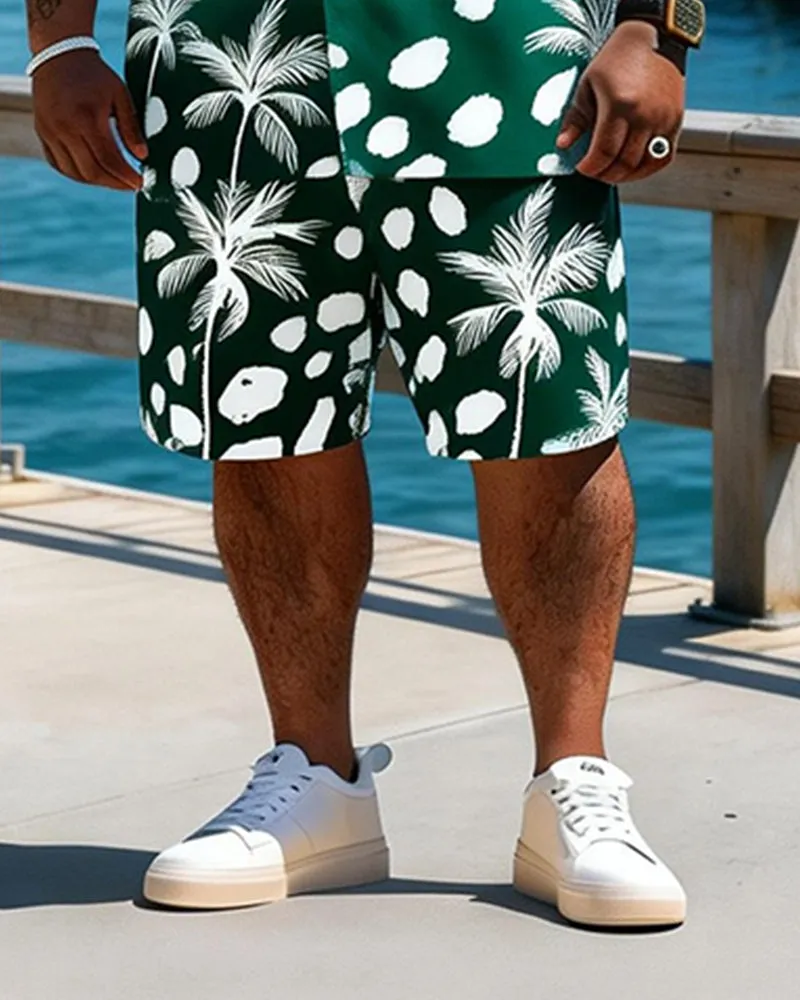 Big & Tall Men's Blue And White Splash Ink Coconut Printed Short Sleeve Shirt Shorts Set sold by Biggmans product image thumbnail 3