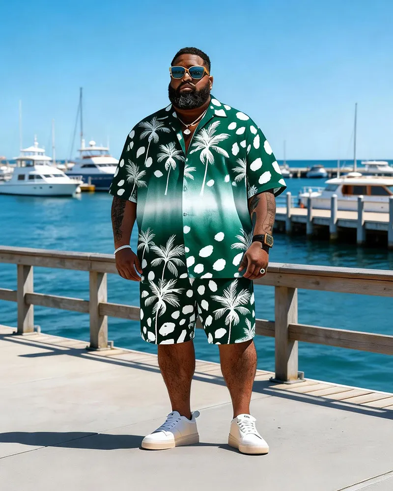 Big & Tall Men's Blue And White Splash Ink Coconut Printed Short Sleeve Shirt Shorts Set sold by Biggmans