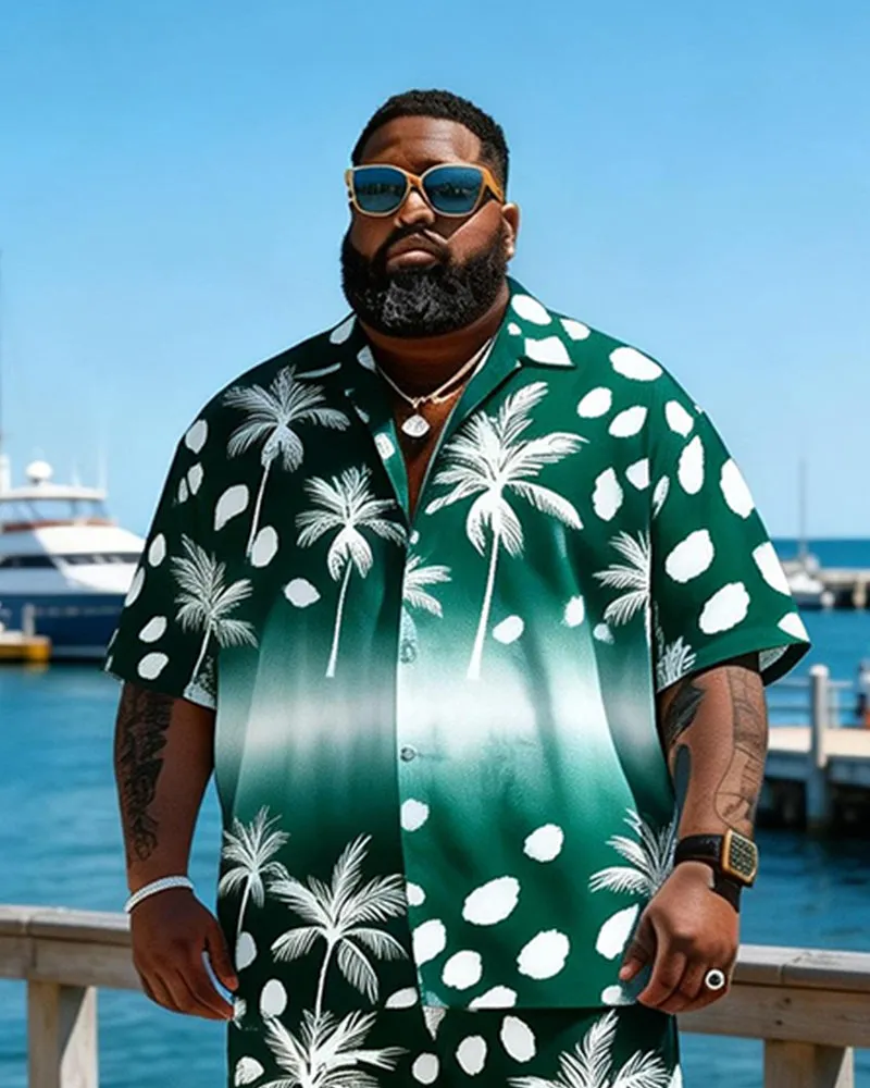 Big & Tall Men's Blue And White Splash Ink Coconut Printed Short Sleeve Shirt Shorts Set sold by Biggmans product image thumbnail 2