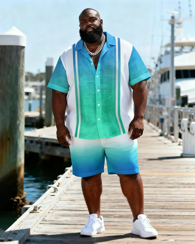 Big & Tall Men's Blue And White Gradient Striped Printed Short Sleeve Shirt Shorts Set sold by Biggmans