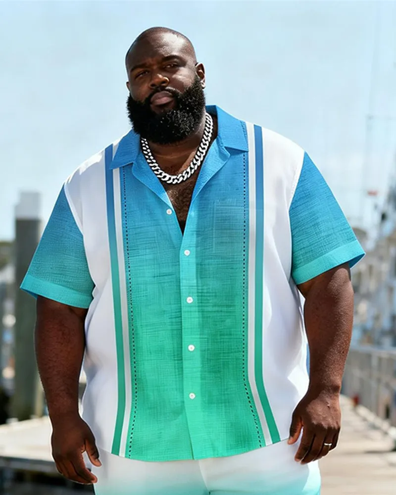 Big & Tall Men's Blue And White Gradient Striped Printed Short Sleeve Shirt Shorts Set sold by Biggmans product image thumbnail 2