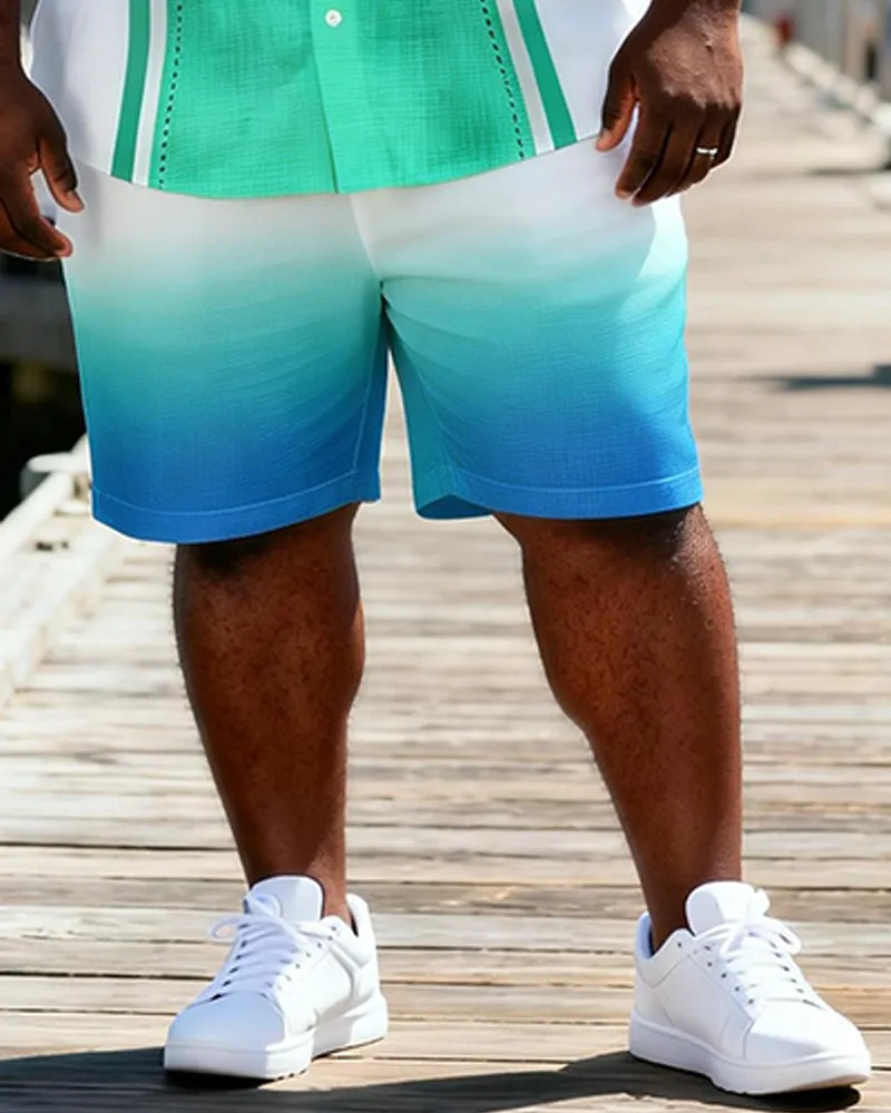 Big & Tall Men's Blue And White Gradient Striped Printed Short Sleeve Shirt Shorts Set sold by Biggmans product image thumbnail 3