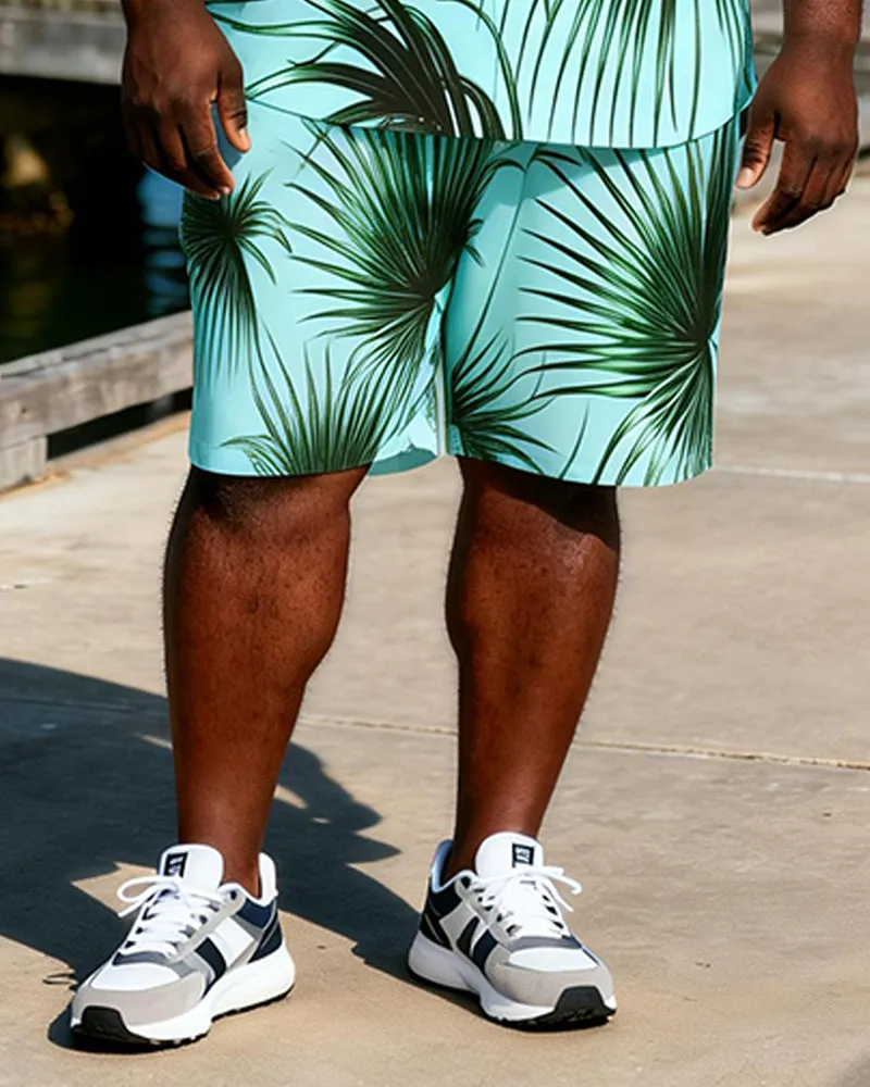 Big & Tall Men's Light Green Bottom Pukui Leaf Printed Short Sleeve Shirt And Shorts Set sold by Biggmans product image thumbnail 3