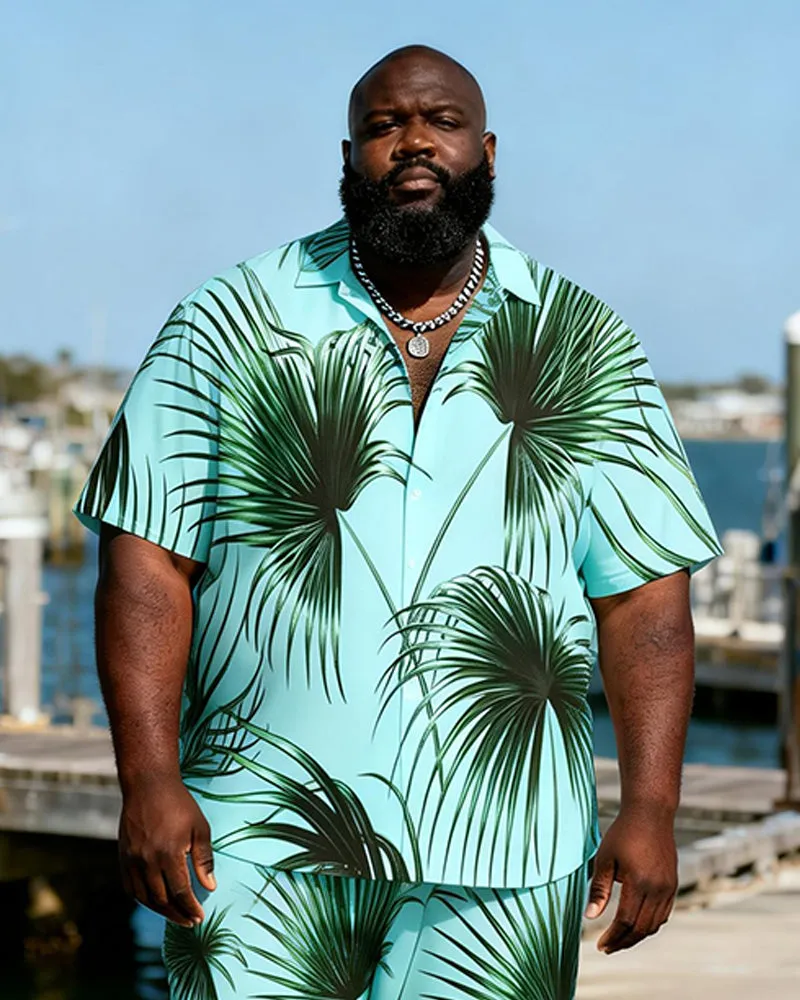 Big & Tall Men's Light Green Bottom Pukui Leaf Printed Short Sleeve Shirt And Shorts Set sold by Biggmans product image thumbnail 2