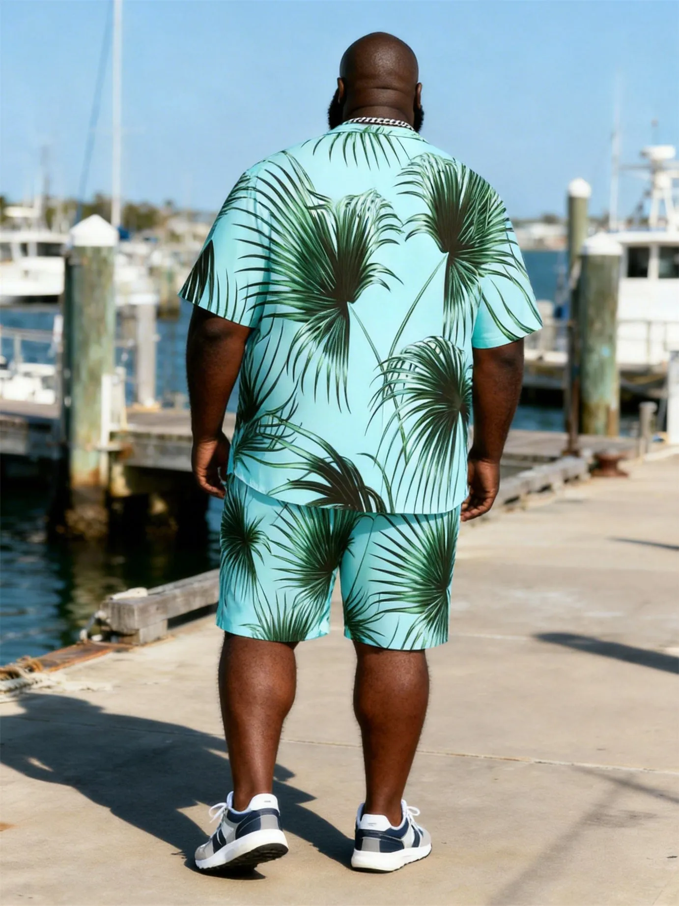 Big & Tall Men's Light Green Bottom Pukui Leaf Printed Short Sleeve Shirt And Shorts Set sold by Biggmans product image thumbnail 4