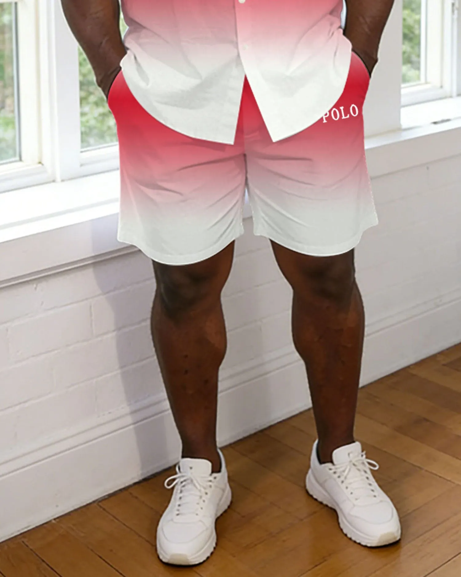 Men's Plus Size Pink & Blue & White Gradient Shirt Pants Set sold by Biggmans product image thumbnail 3