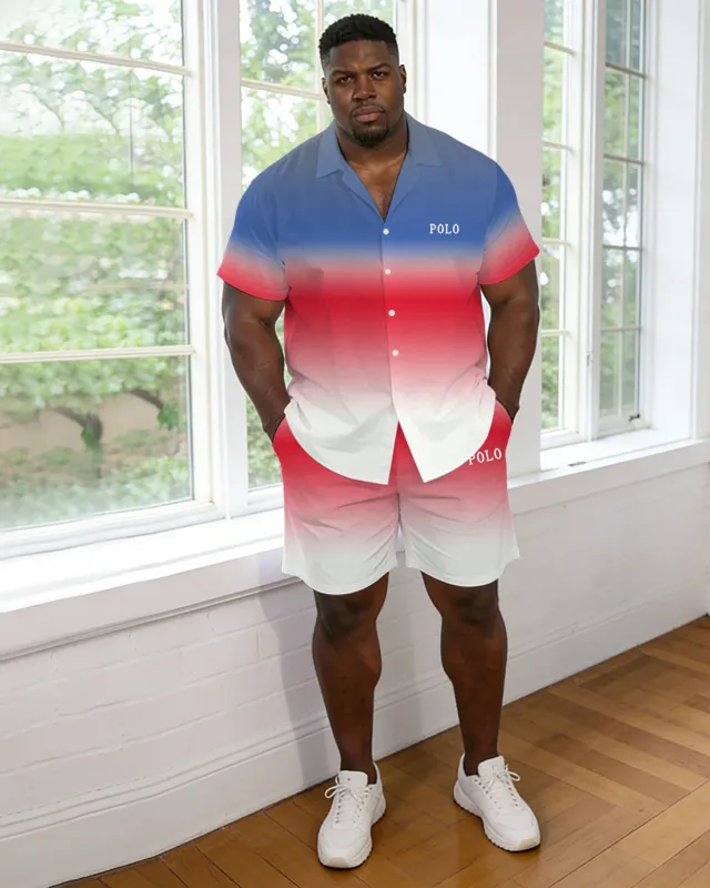 Men's Plus Size Pink & Blue & White Gradient Shirt Pants Set made by Biggmans