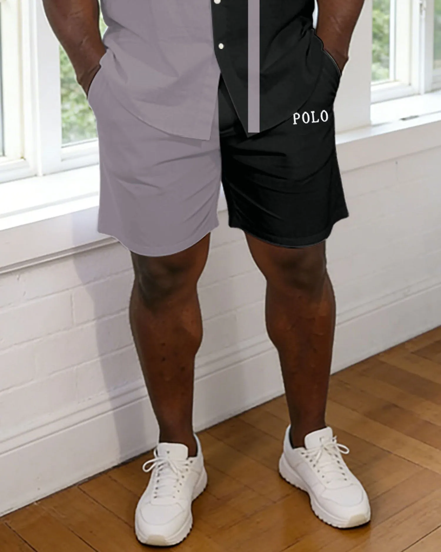 Men's Plus Size Black & Grey Contrast Short Sleeve Shirt Pants Set sold by Biggmans product image thumbnail 3