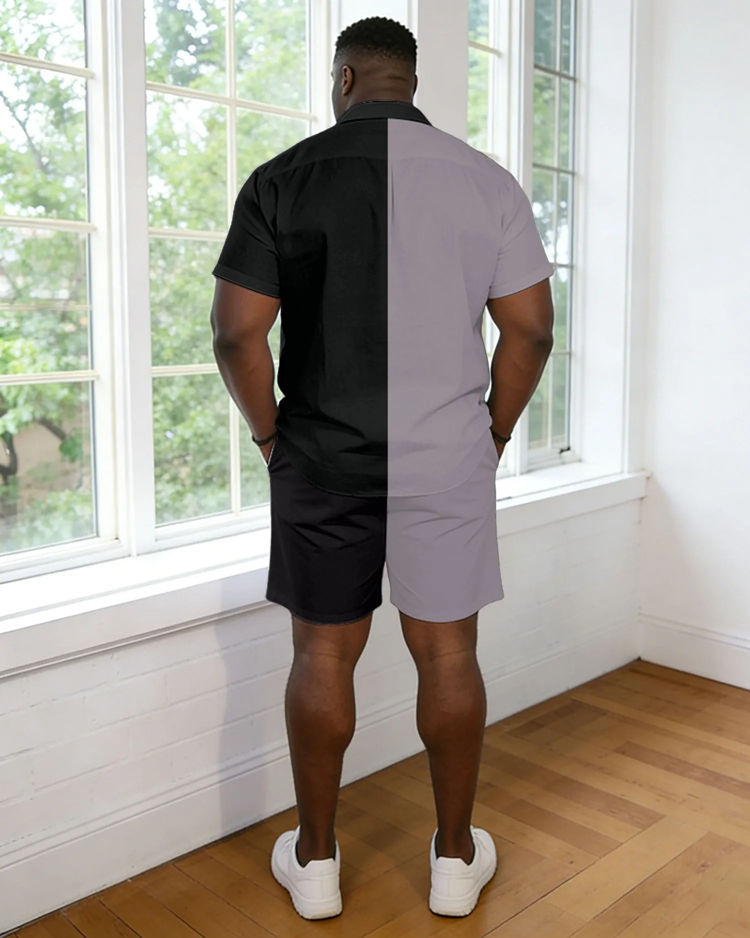 Men's Plus Size Black & Grey Contrast Short Sleeve Shirt Pants Set sold by Biggmans product image thumbnail 4