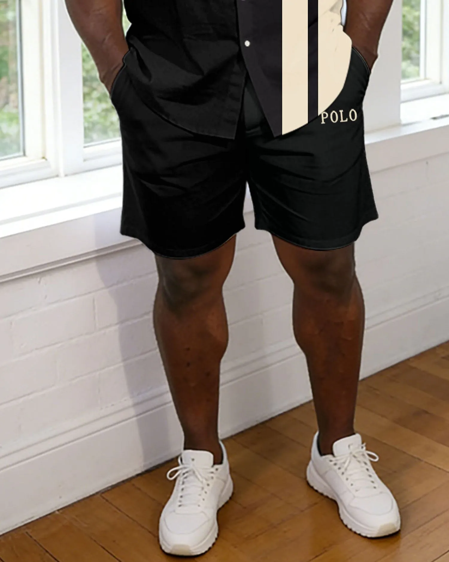 Men's Large Size Black Simple Casual Short Sleeve Shirt Shorts Set sold by Biggmans product image thumbnail 3