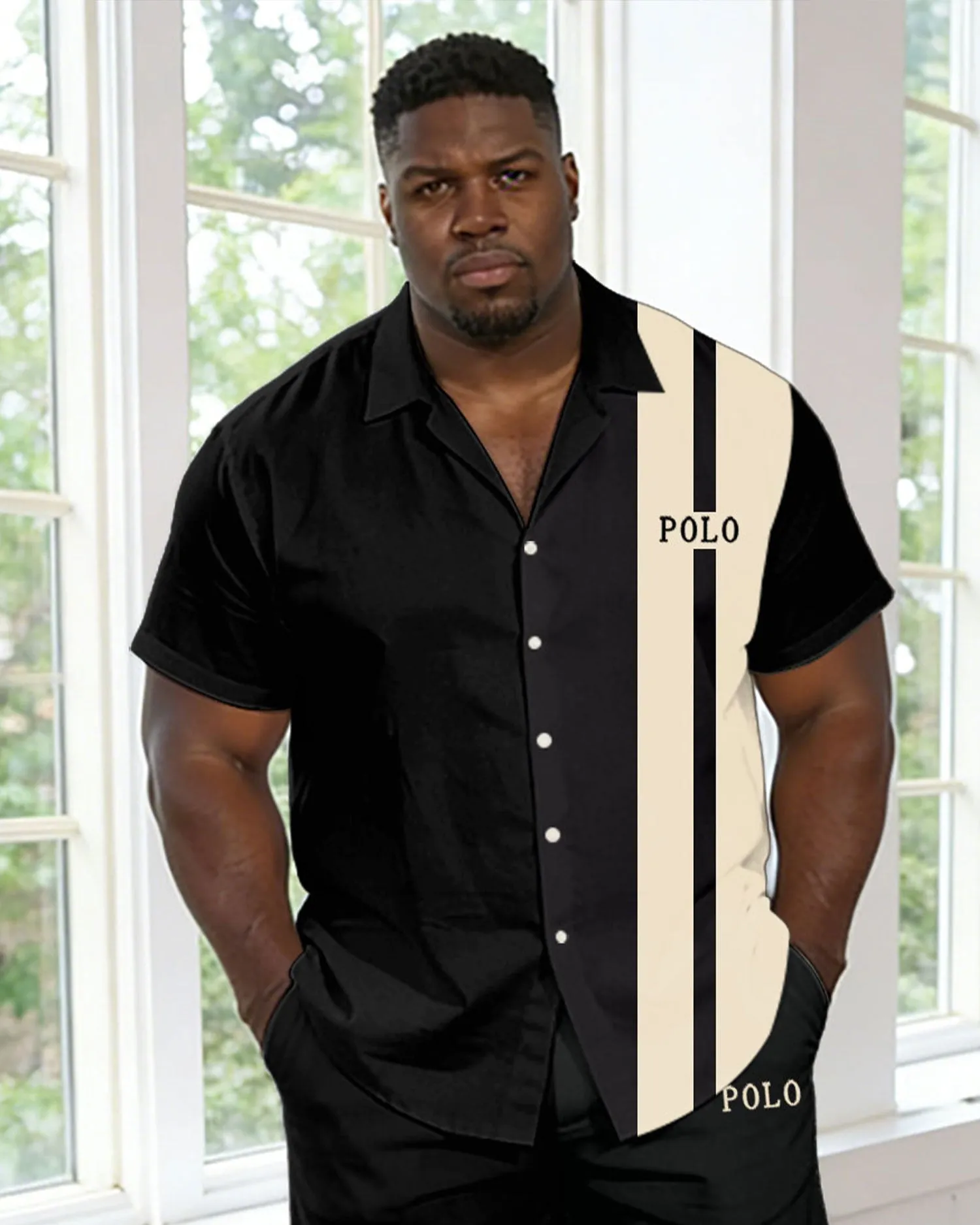 Men's Large Size Black Simple Casual Short Sleeve Shirt Shorts Set sold by Biggmans product image thumbnail 2