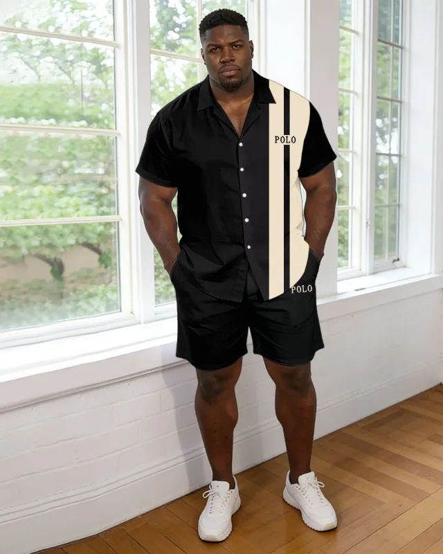 Men's Large Size Black Simple Casual Short Sleeve Shirt Shorts Set made by Biggmans