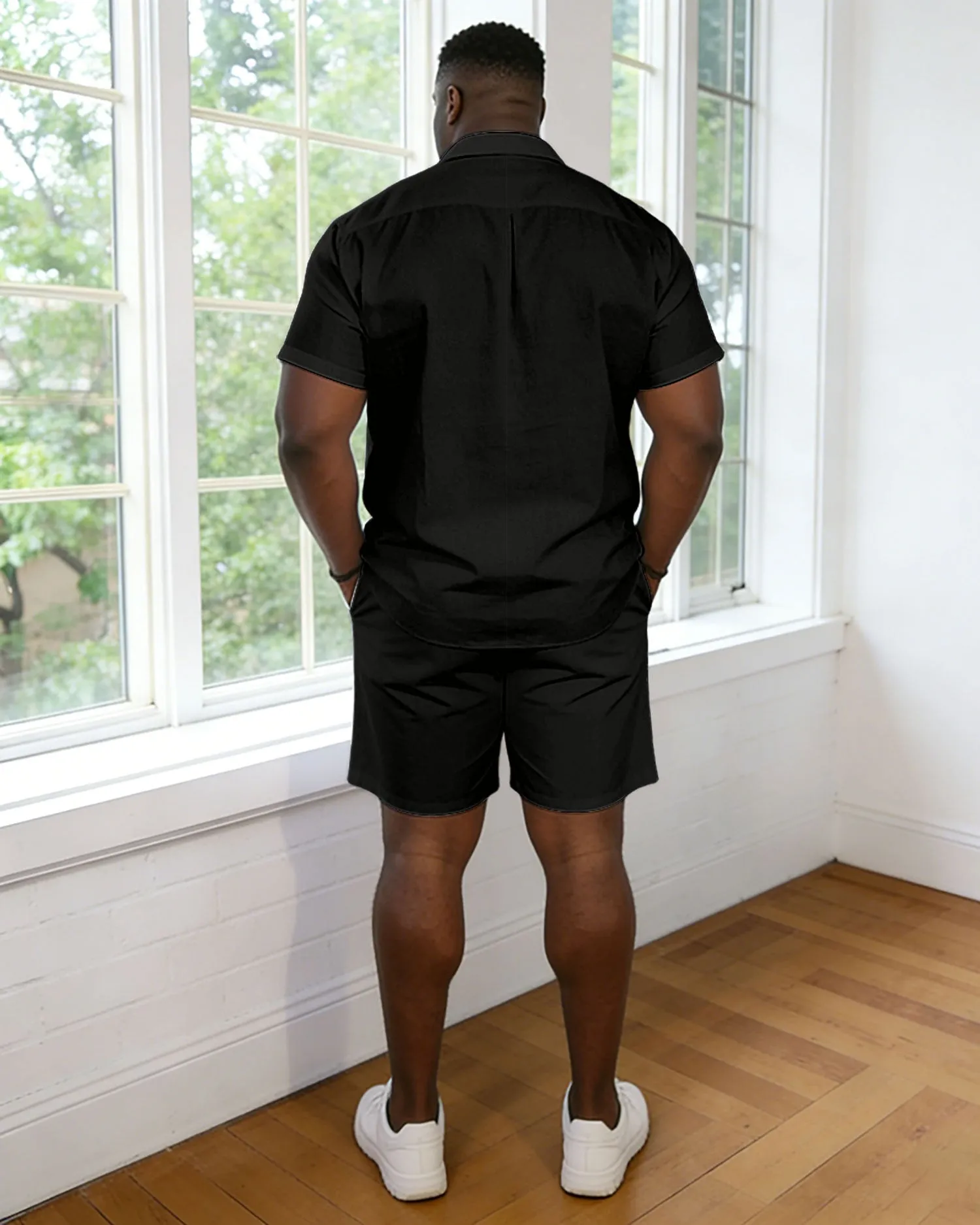 Men's Large Size Black Simple Casual Short Sleeve Shirt Shorts Set sold by Biggmans product image thumbnail 4