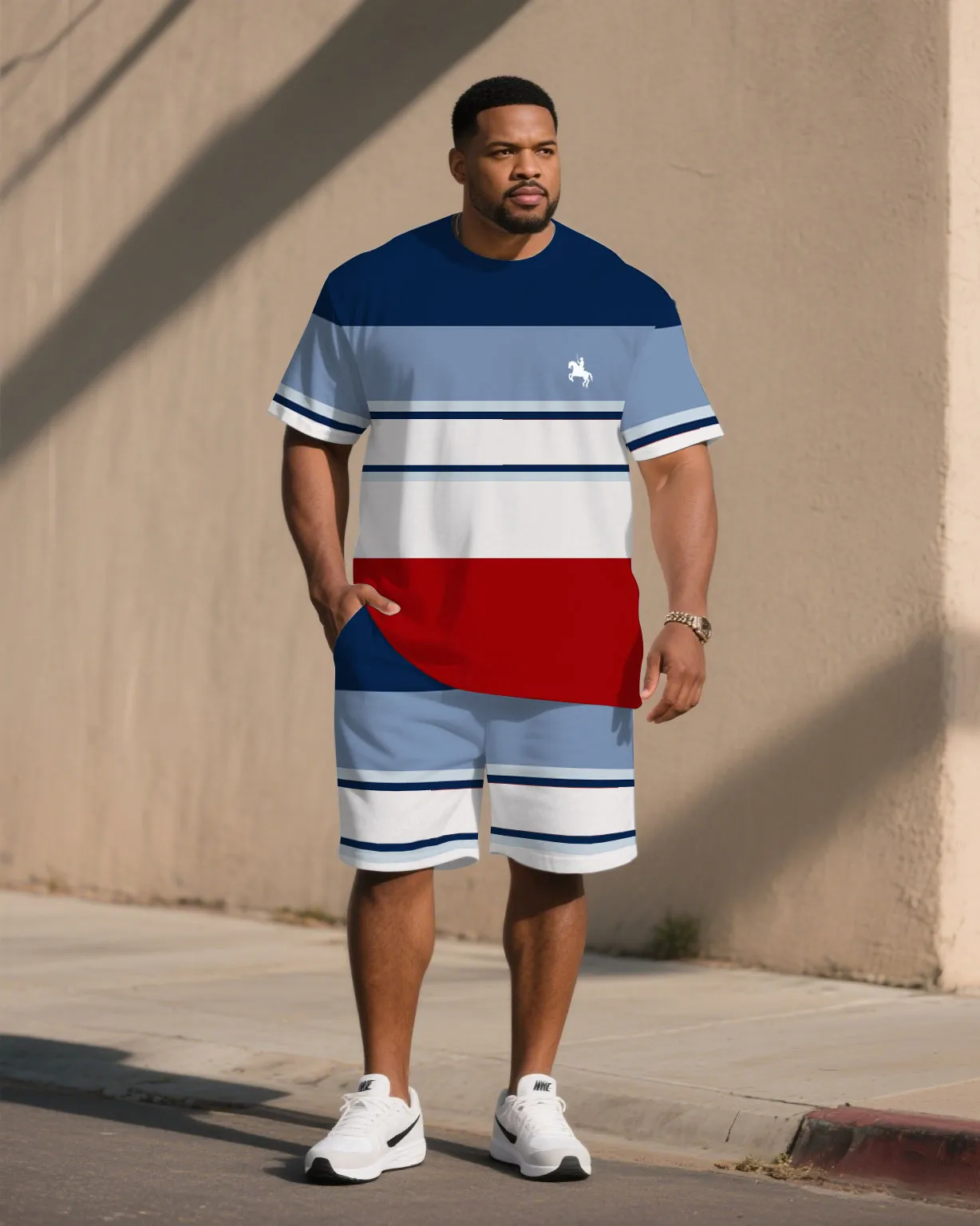 Men's Large Size Multi-color Casual Short-sleeved Shorts Set sold by Biggmans