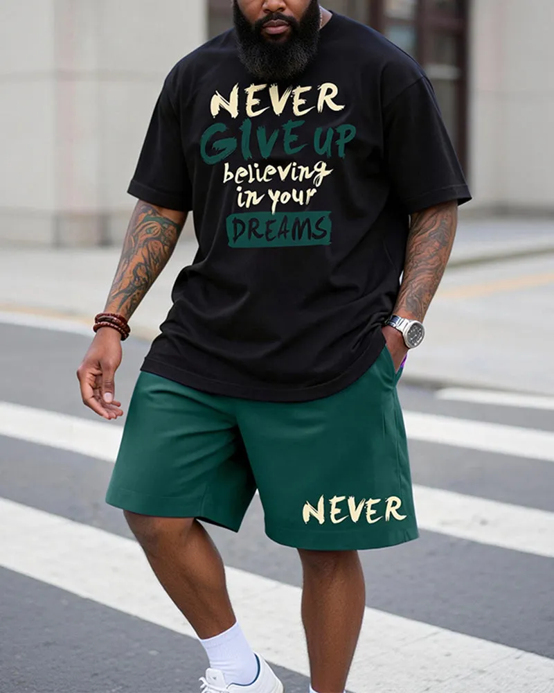 Big & Tall Men's "never Give Up" Inspirational Printed Crew Neck Short Sleeve T-shirt Shorts Set sold by Biggmans