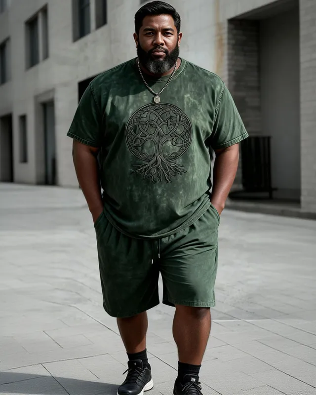 Big & Tall Men's World Tree Tree Of Life Printed Round Neck Short Sleeve T-Shirt Shorts Set made by Biggmans