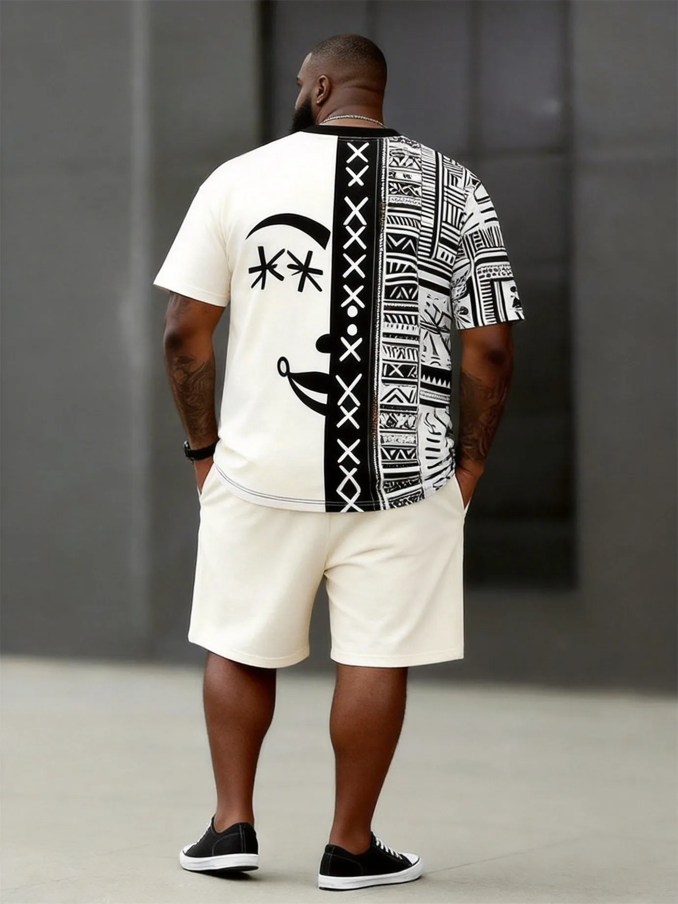 Big & Tall Men’s Patchwork Abstract Face Ethnic-Style Printed Crewneck Short-Sleeve T-Shirt And Shorts Set sold by Biggmans product image thumbnail 4