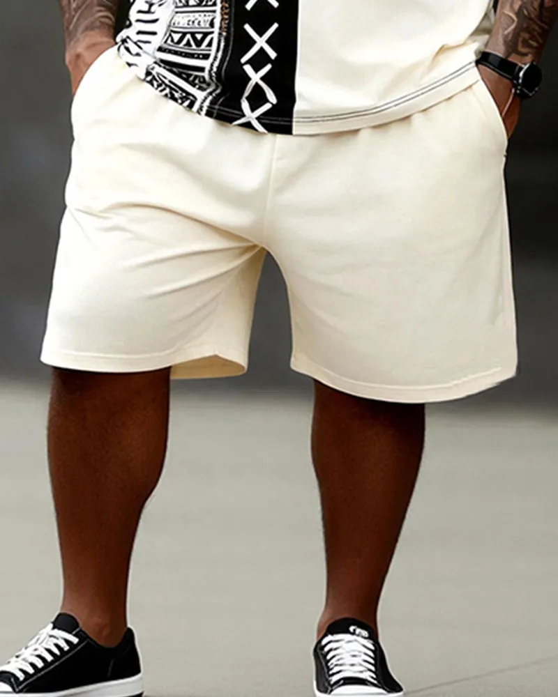 Big & Tall Men’s Patchwork Abstract Face Ethnic-Style Printed Crewneck Short-Sleeve T-Shirt And Shorts Set sold by Biggmans product image thumbnail 3