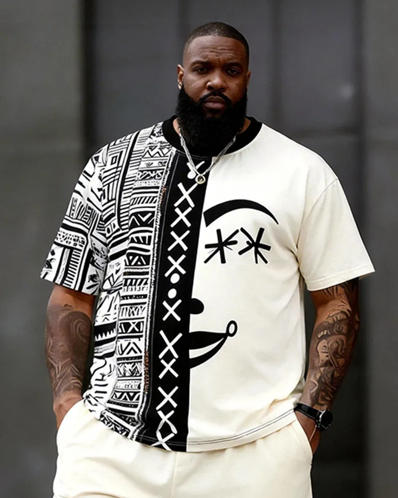 Big & Tall Men’s Patchwork Abstract Face Ethnic-Style Printed Crewneck Short-Sleeve T-Shirt And Shorts Set sold by Biggmans product image thumbnail 2