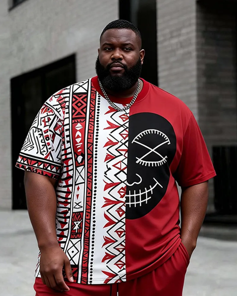 Big & Tall Men's Spliced Skull Ethnic Style Printed Crewneck Short Sleeve T-Shirt Shorts Set sold by Biggmans product image thumbnail 2