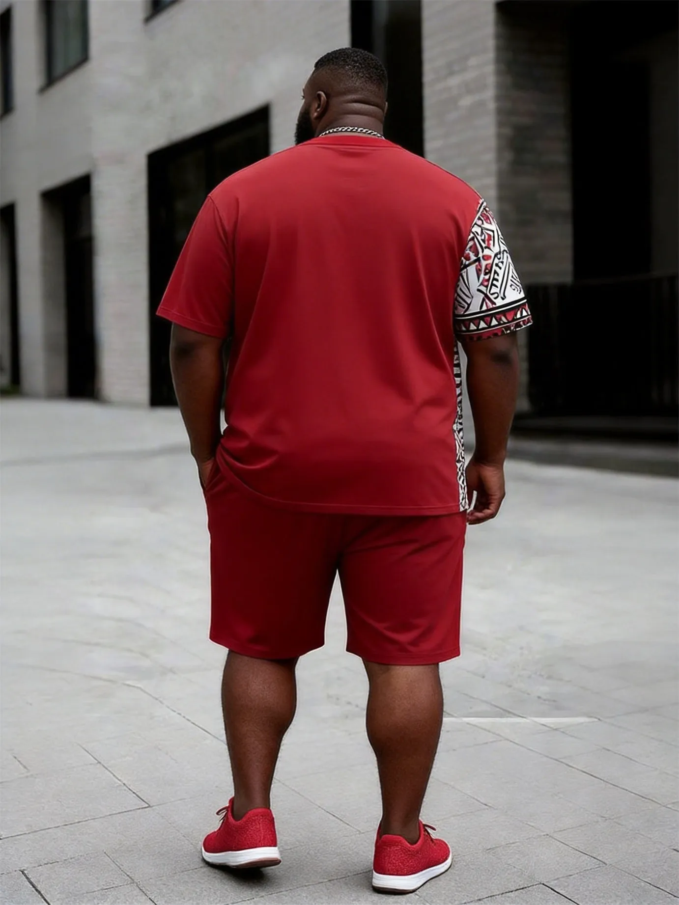 Big & Tall Men's Spliced Skull Ethnic Style Printed Crewneck Short Sleeve T-Shirt Shorts Set sold by Biggmans product image thumbnail 4