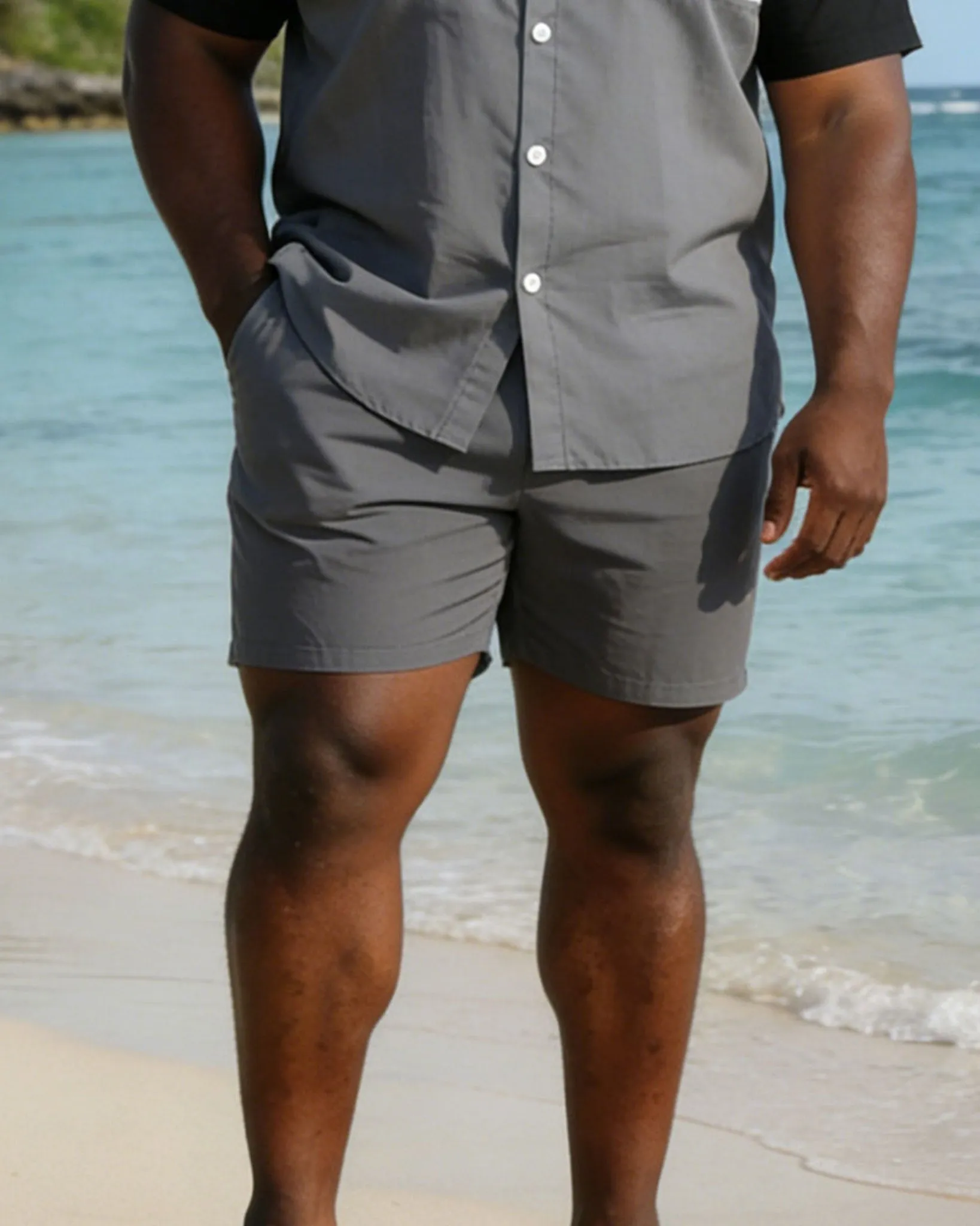 Men's Plus Size Black & White & Grey Simple Patchwork Printed Short Sleeve Shirt And Shorts Set sold by Biggmans product image thumbnail 3