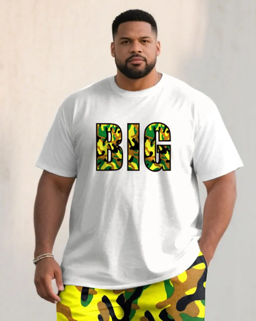 Large Size Men's Camouflage "BIG" Slogan Print Short Sleeve T-shirt Shorts Set sold by Biggmans product image thumbnail 2