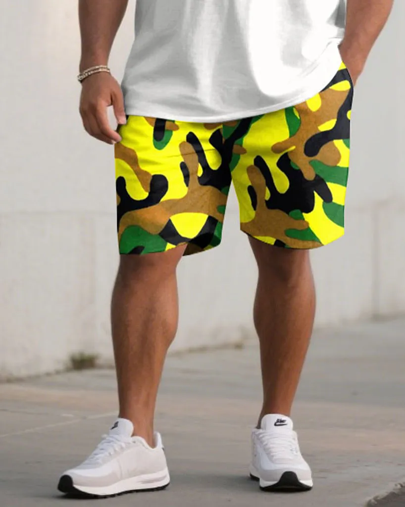 Large Size Men's Camouflage "BIG" Slogan Print Short Sleeve T-shirt Shorts Set sold by Biggmans product image thumbnail 3