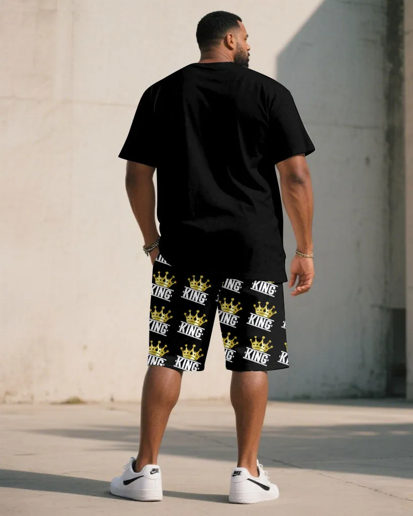 Large Size Men's "KING" King Crown Pattern Printed Short Sleeve T-shirt Shorts Set sold by Biggmans product image thumbnail 4