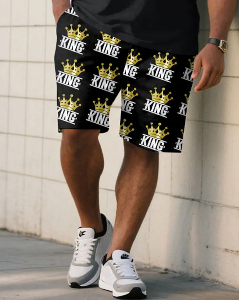 Large Size Men's "KING" King Crown Pattern Printed Short Sleeve T-shirt Shorts Set sold by Biggmans product image thumbnail 3