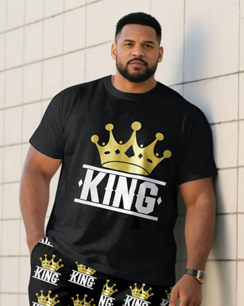 Large Size Men's "KING" King Crown Pattern Printed Short Sleeve T-shirt Shorts Set sold by Biggmans product image thumbnail 2