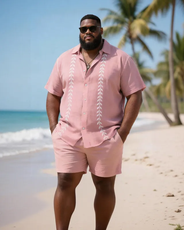 Big & Tall Men's Leaf Print Short Sleeve Shirt Shorts Set made by Biggmans