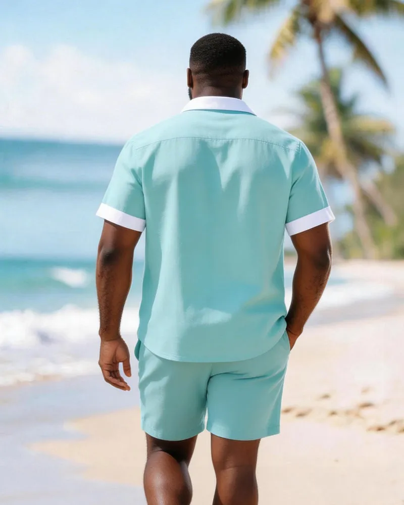 Big & Tall Men's White Edge Geometric Print Short Sleeve Shirt Shorts Set sold by Biggmans product image thumbnail 4