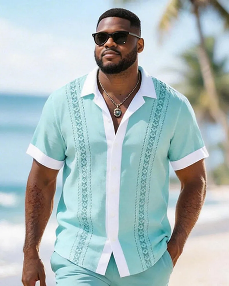 Big & Tall Men's White Edge Geometric Print Short Sleeve Shirt Shorts Set sold by Biggmans product image thumbnail 2