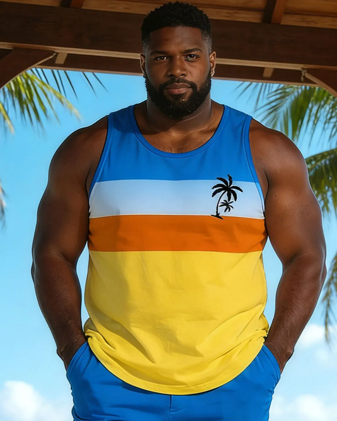 Hawaii Vacation Contrast Stitching Vest Shorts Set Large Size Men sold by Biggmans product image thumbnail 3