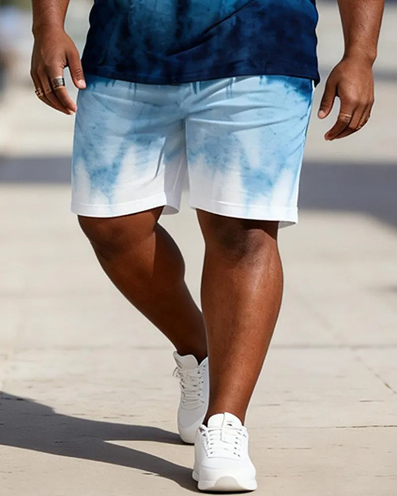 Big & Tall Men's Blue And White Gradient Tie-dye Printed Round Neck Short Sleeve T-shirt Shorts Set sold by Biggmans product image thumbnail 5