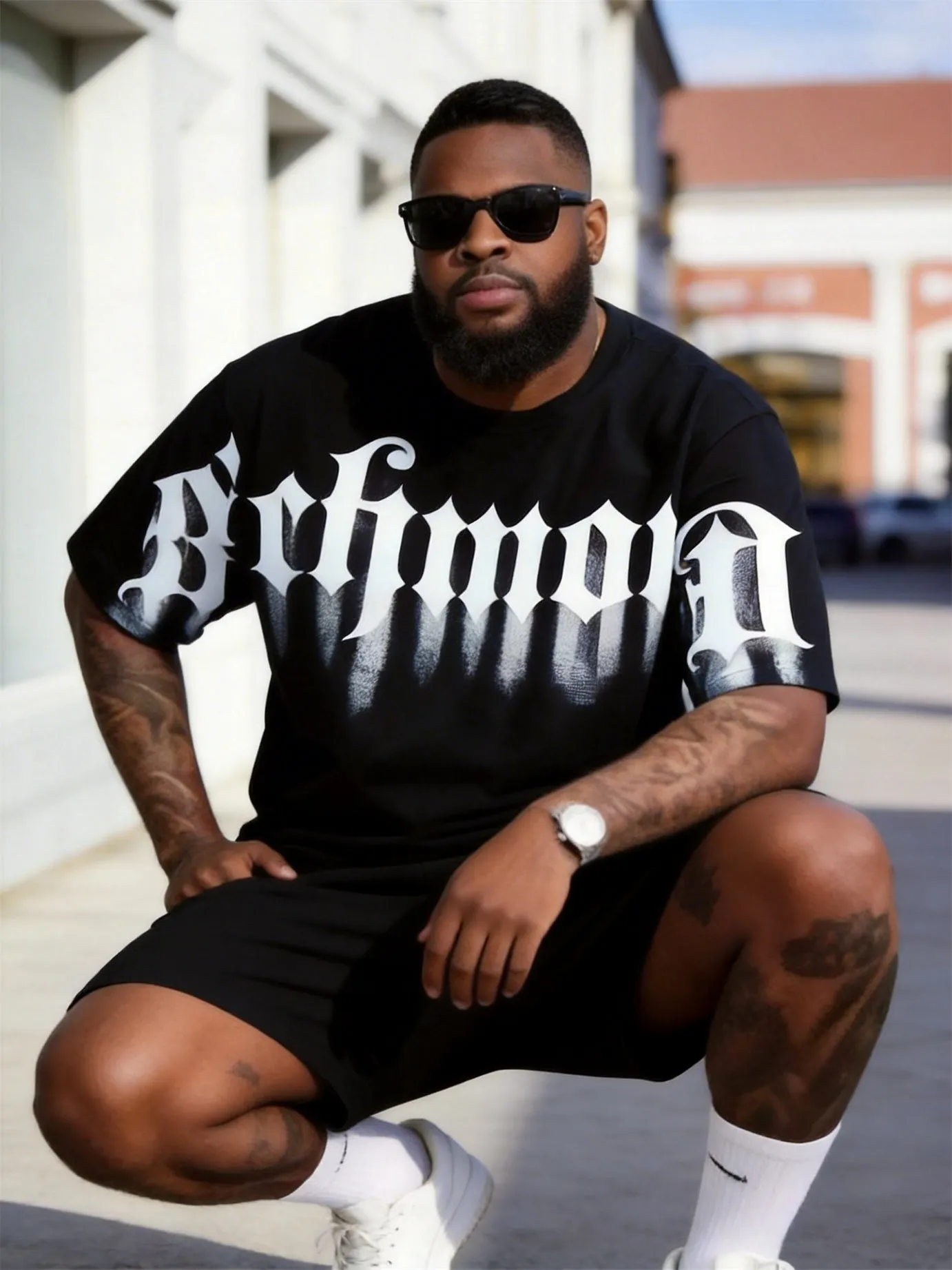 Big & Tall Men's Gothic Richmond Letter Printed Round Neck Short Sleeve T-Shirt Shorts Set sold by Biggmans product image thumbnail 2