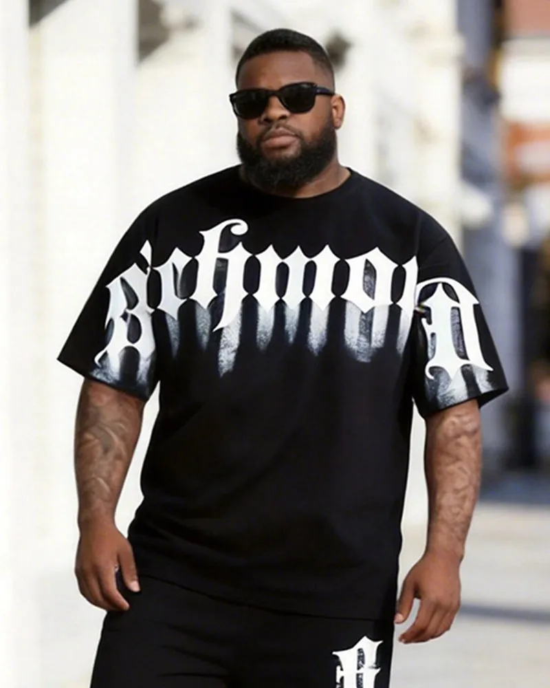 Big & Tall Men's Gothic Richmond Letter Printed Round Neck Short Sleeve T-Shirt Shorts Set sold by Biggmans product image thumbnail 4