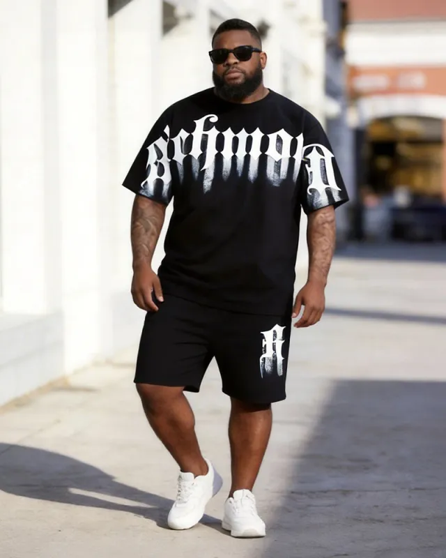 Big & Tall Men's Gothic Richmond Letter Printed Round Neck Short Sleeve T-Shirt Shorts Set made by Biggmans
