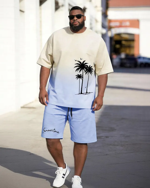 Big & Tall Men's Gradient Coconut Summertime Printed Round Neck Short Sleeve T-shirt Shorts Set made by Biggmans