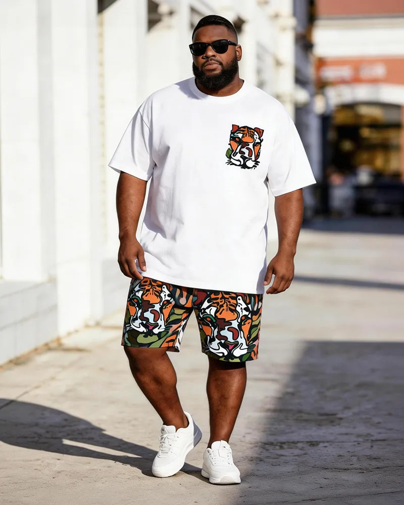 Big & Tall Men’s Cartoon Tiger Head Printed Crew Neck Short-Sleeve T-Shirt And Shorts Set sold by Biggmans