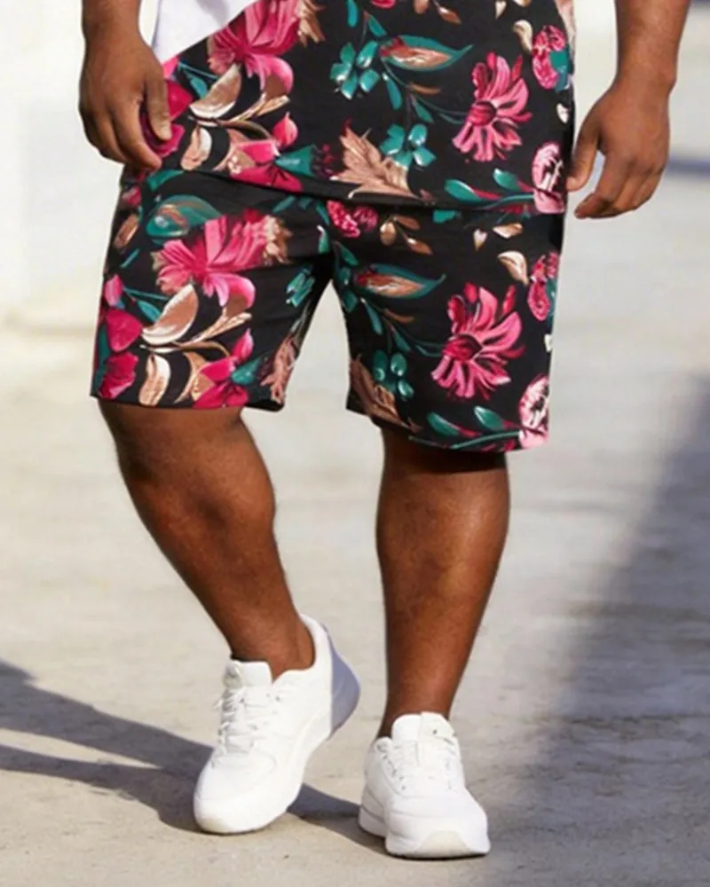 Big & Tall Men's Black And White Oblique Floral Printed Round Neck Short Sleeve T-shirt Shorts Set sold by Biggmans product image thumbnail 5