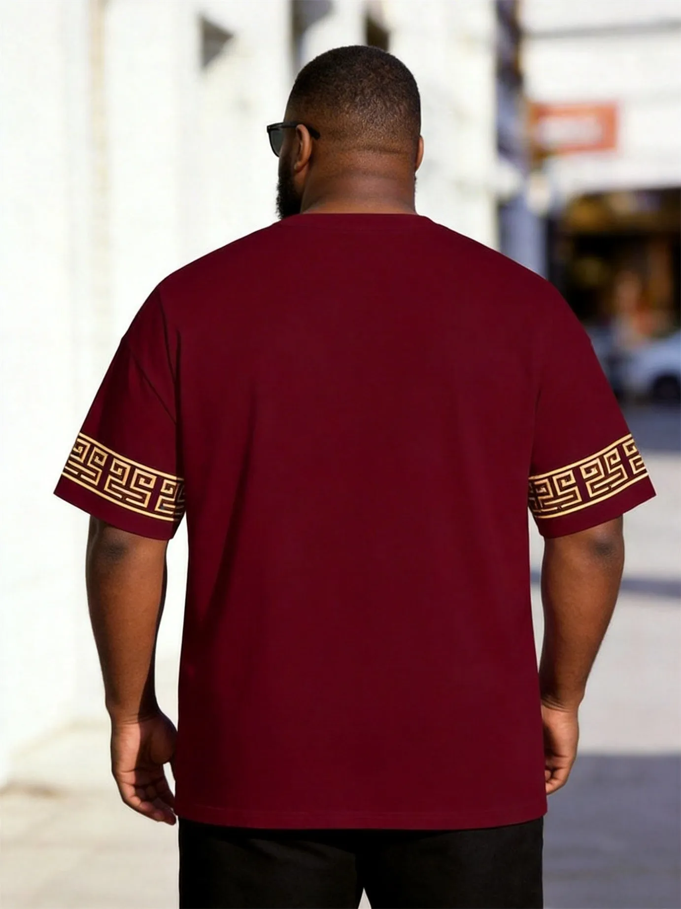Big & Tall Men's Wine Red Lion Totem Ruffled Print Henry Collar Button Short Sleeve T-shirt sold by Biggmans product image thumbnail 2