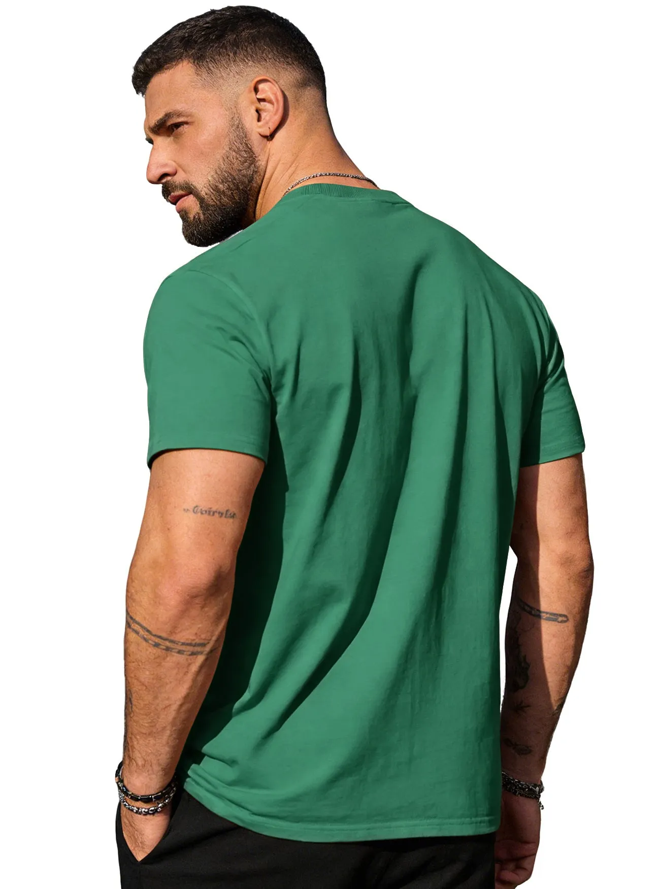 S-3XL Solid Color Round Neck Cotton Short Sleeves sold by Biggmans product image thumbnail 4