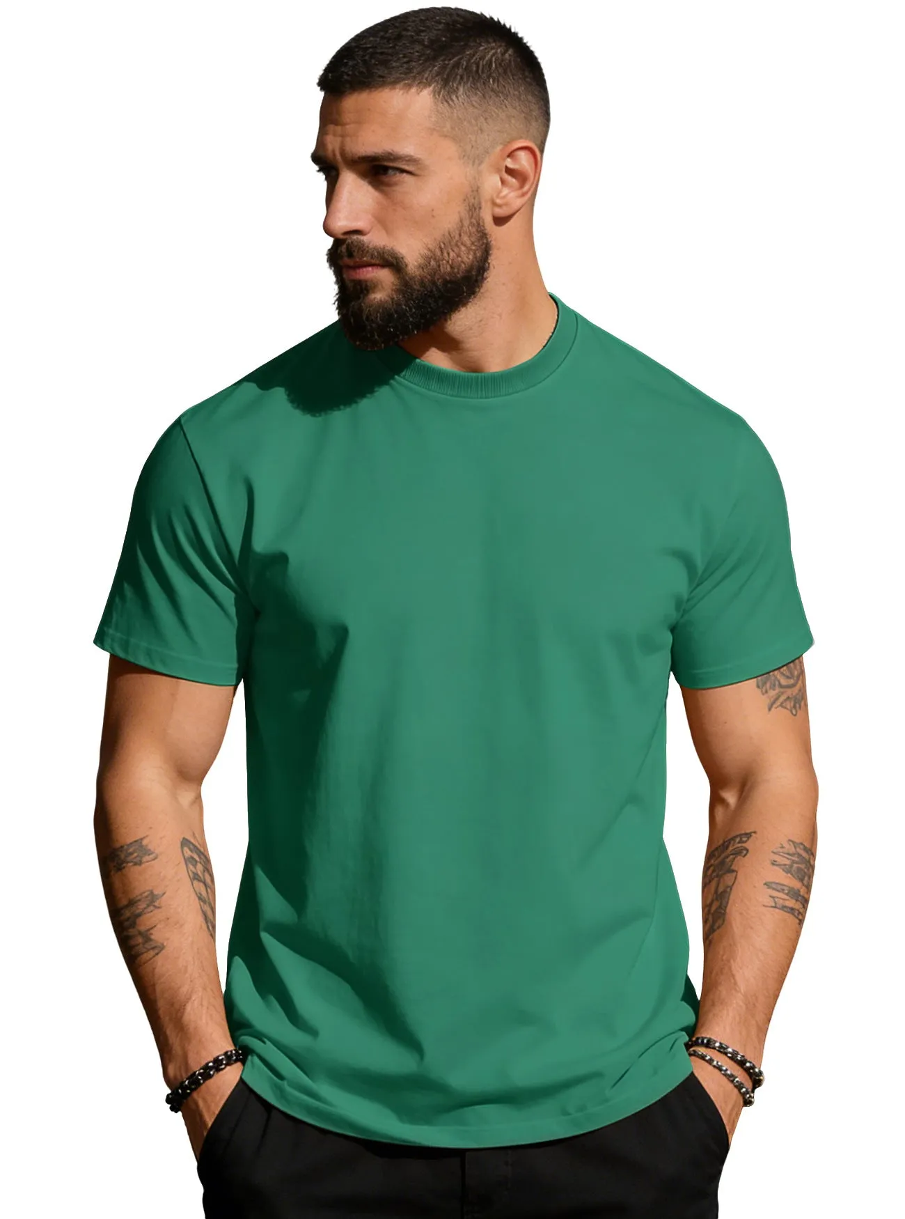 S-3XL Solid Color Round Neck Cotton Short Sleeves sold by Biggmans product image thumbnail 3