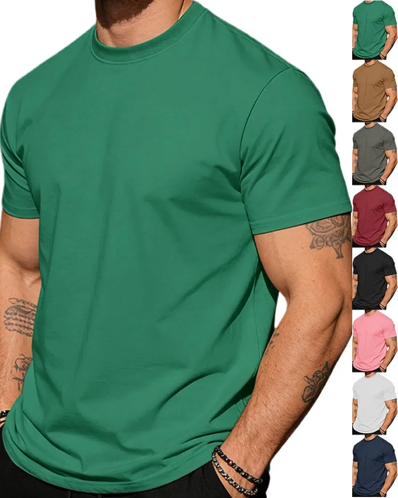 S-3XL Solid Color Round Neck Cotton Short Sleeves sold by Biggmans