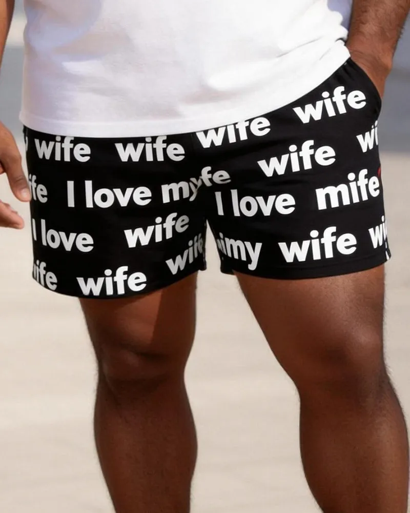 Big & Tall Men's "I Love My Wife" Letter Printed Crew Neck Short Sleeve T-shirt Shorts Set sold by Biggmans product image thumbnail 3