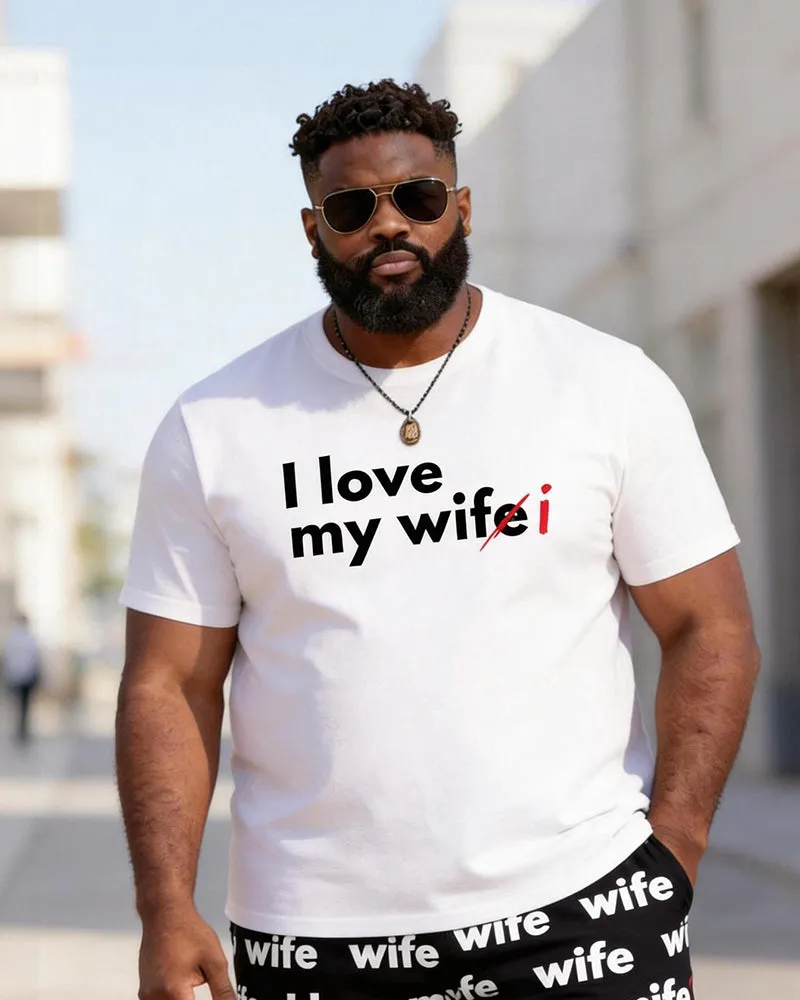 Big & Tall Men's "I Love My Wife" Letter Printed Crew Neck Short Sleeve T-shirt Shorts Set sold by Biggmans product image thumbnail 2